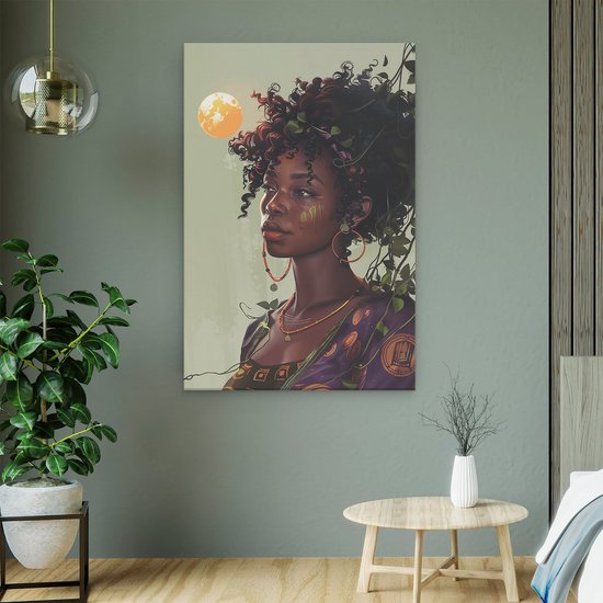 Artaza Canvas Schilderij Afrikaanse Vrouw met een Bloem in haar Haar - 60x90 cm - Wanddecoratie Woonkamer - Schilderijen - Muurdecoratie