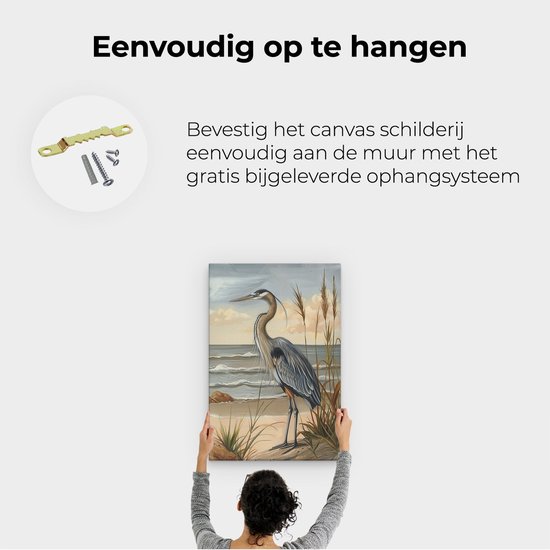 Artaza Tableau sur Toile Héron Bleu Debout sur la Plage - 60x90 - Décoration murale - Photo sur Toile - Impression sur Toile