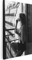 Artaza Peinture sur toile Femme assise sur un balcon fumant une cigarette - 60 x 90 - Décoration murale - Photo sur toile - Impression sur toile