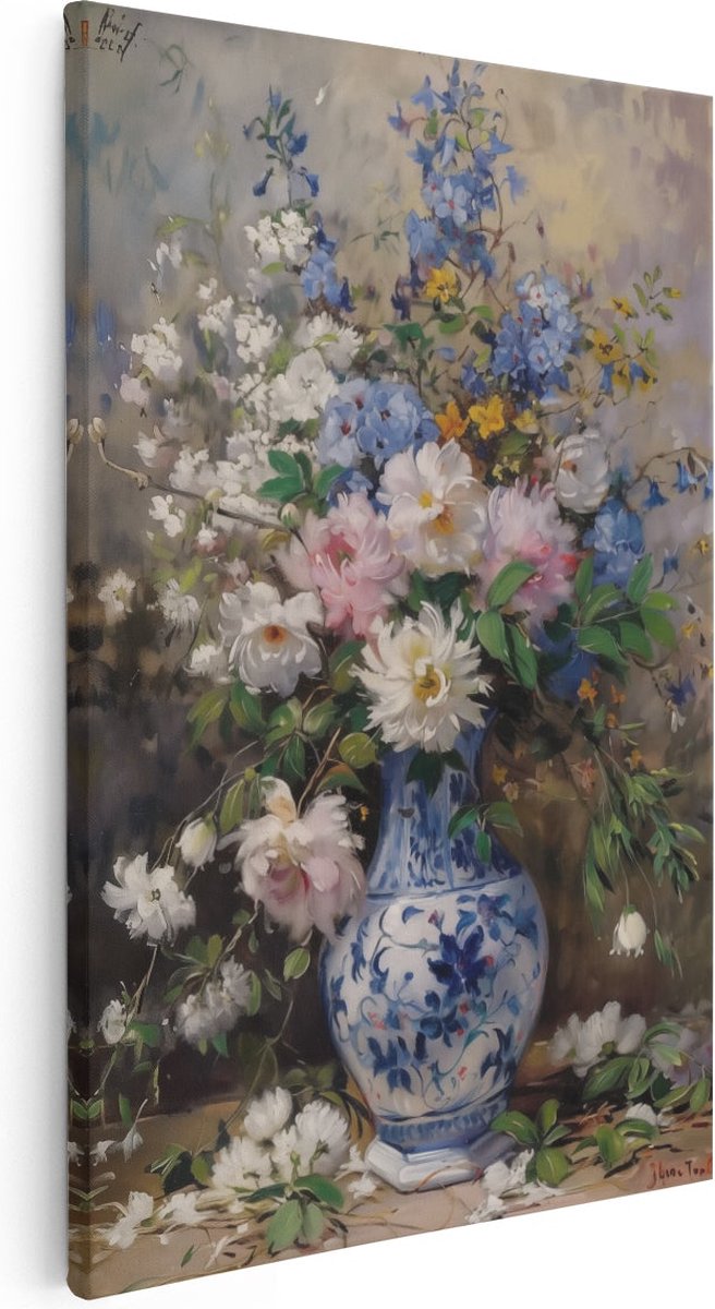 Artaza Canvas Schilderij Bloemen Stilleven - 80x120 cm - Groot - Wanddecoratie Bloemen - M