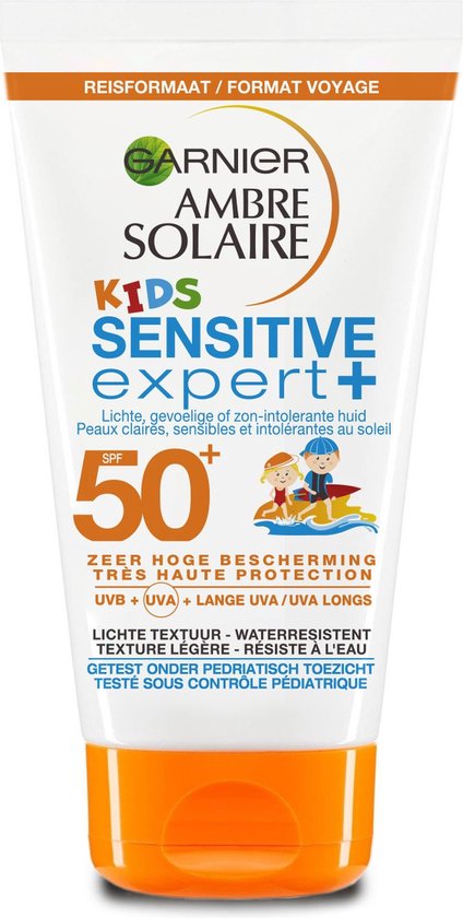 Garnier Ambre Solaire Kids Sensitive Expert+ Hypoallergene Zonnebrand melk SPF50+ - Reisformaat voor de Gevoelige Huid met Ceramide Protect - 50 ML