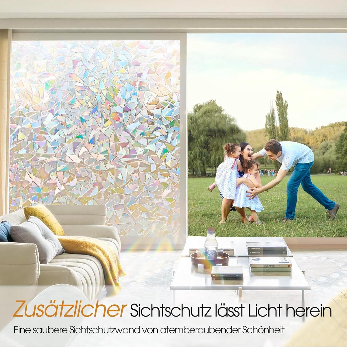 Lifetree Film Fenêtre Opaque Arc-en-Ciel 3D - Autocollant Statique Anti-UV Protection Solaire Fleurs Tulipe 44,5 X 200 Cm