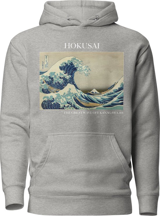 Hokusai 'De Grote Golf van Kanagawa' ("The Great Wave off Kanagawa") Beroemd Schilderij Hoodie | Unisex Premium Kunst Hoodie | Carbon Grey | XL