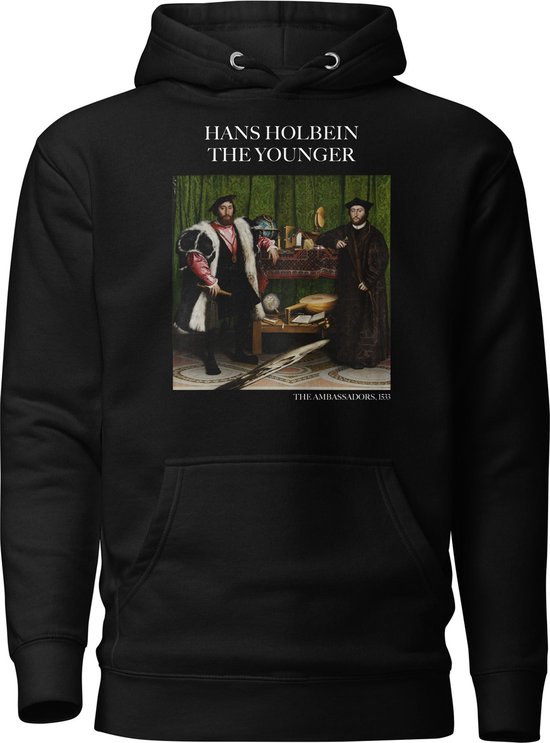 Hans Holbein de Jongere 'De Ambassadeurs' ("The Ambassadors") Beroemd Schilderij Hoodie | Unisex Premium Kunst Hoodie | Zwart | XL