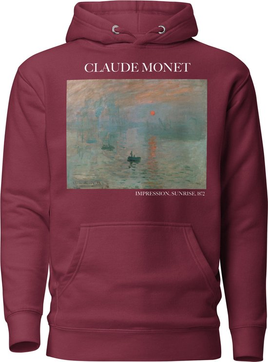 Claude Monet 'Impressie, Zonsopgang' ("Impression, Sunrise") Beroemd Schilderij Hoodie | Unisex Premium Kunst Hoodie | Maroon | XL