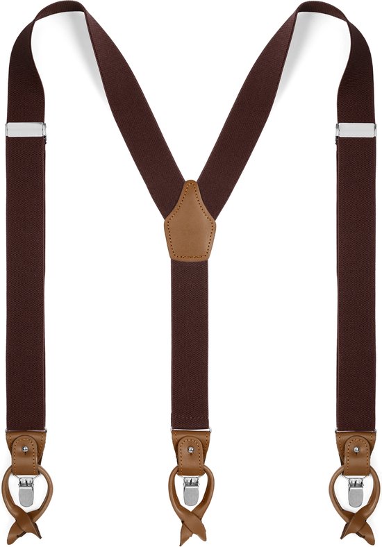 Bretelles marron foncé larges avec pattes et pinces - XL