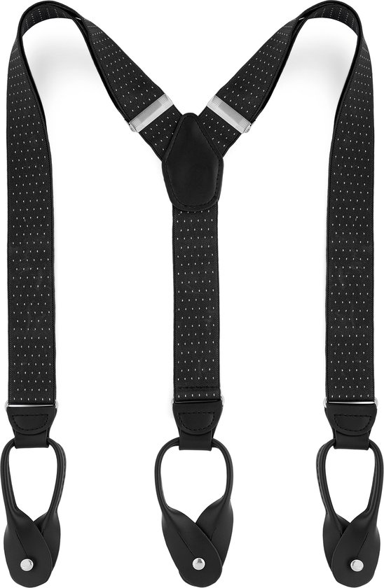 Bretelles larges à boutons - couleur noir à pois blancs