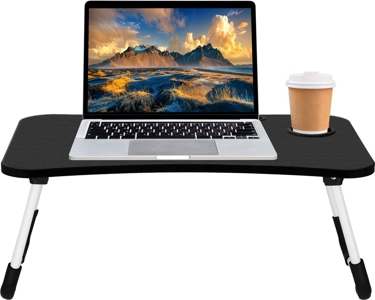 Springos Laptopstandaard - Opvouwbaar - Standaard - MDF - Zwart