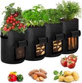Aardappelplantenzak, 4 stuks 10 gallon kweekzakken met stevige handvatten en gevisualiseerde klep, plantenzakken voor aardappelen voor aardappelen, bloemen, planten, groenten (zwart)