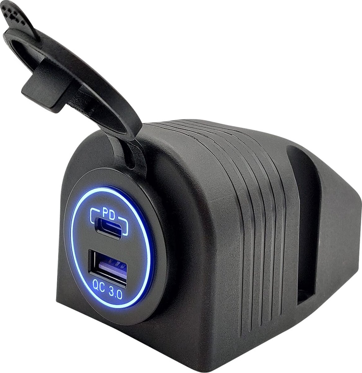 ProRide® 12V USB Stopcontact 2 Poorten - Opbouw - QC3.0 - USB Autolader, Boot en Camper - Complete set - Blauw