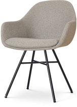 Nolon Noa-Mae Eetkamerstoel Warm Grijs - met Armleuning - Stof - Zwart Metalen Poten - Design - Scandinavisch - Comfortabel