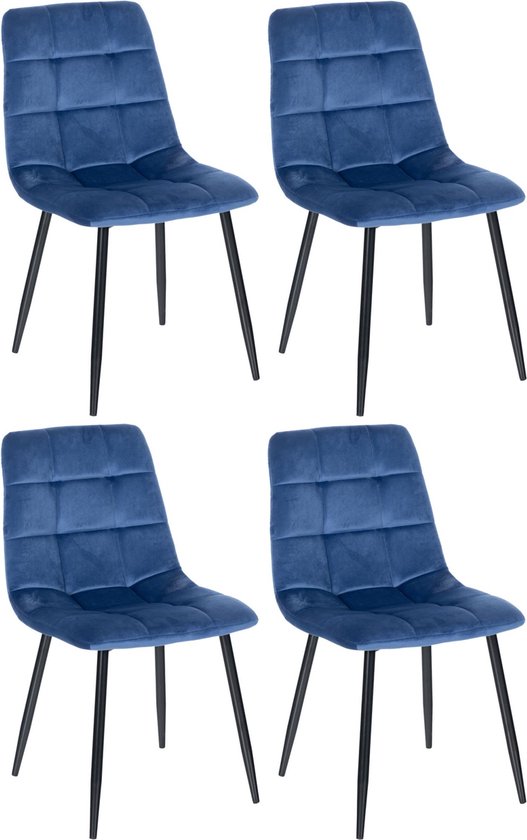 In And OutdoorMatch Eetkamerstoelen Katherine - Blauw - Set van 4 - Fluweel - Hoogwaardige bekleding - Opvallende eetkamerstoel - Stijlvolle eetkamerstoel - Gezellige uitstraling