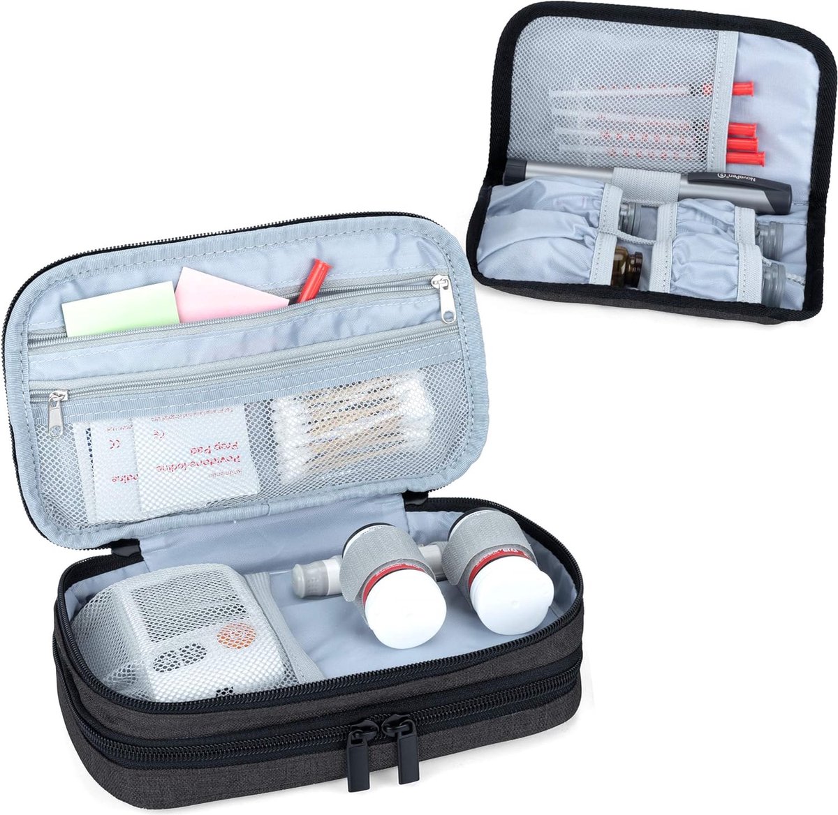 Insuline diabetici-tas, dubbellaagse insulinezak voor bloedsuikermeters en diabetici-accessoires (alleen tas), zwart
