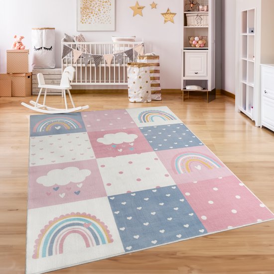 Tapis Polyester Antidérapant Enfant Paco Home - Tapis De Jeu Enfant Avec Routes - 120x160 Cm - Turquoise - Polyester Antidérapant - Pour Chambre