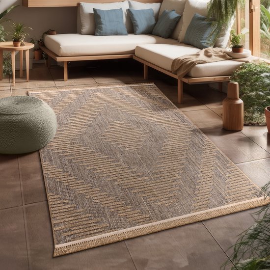 Paco Home Buiten Vloerkleed Tapijt Voor Binnen En Buiten Balkon Terras Keuken Tapijt Modern Patroon Geometrisch Patroon Abstract, Maat:60x100 cm, Kleur:Grijs