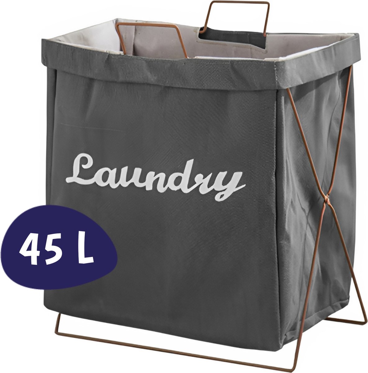 Goedkoopste Wasmand - Katoen - Grijs - Opvouwbare Wasmand - Inklapbare Wasmand - Wasmand Met Hengsel - Wasmand Op Poten