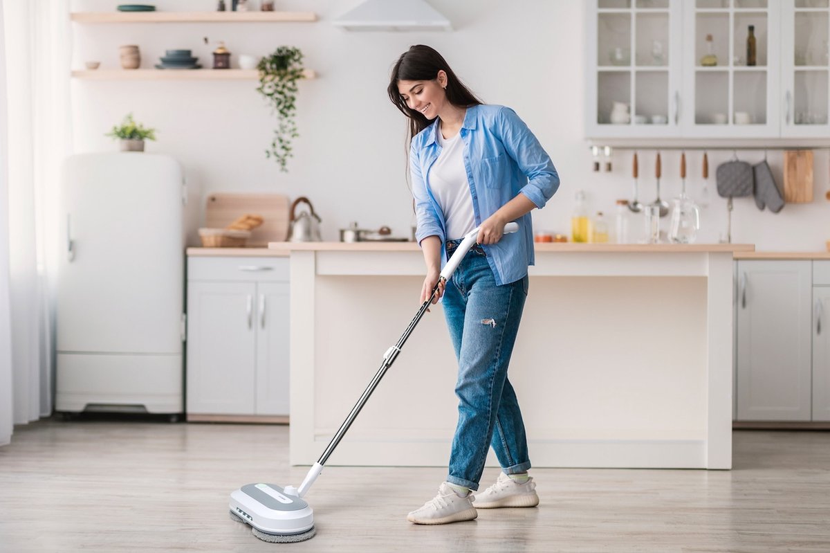 Hyundai Elektrische Dweil Draadloos – Vloerreiniger met Dubbele Roterende Koppen, Sprayfunctie, Oplaadbare Accu, Stil en Wendbaar Dweilsysteem – Elektrische Mop voor Laminaat, PVC, Tegels en Houten Vloeren – Feather PRO – foto 2