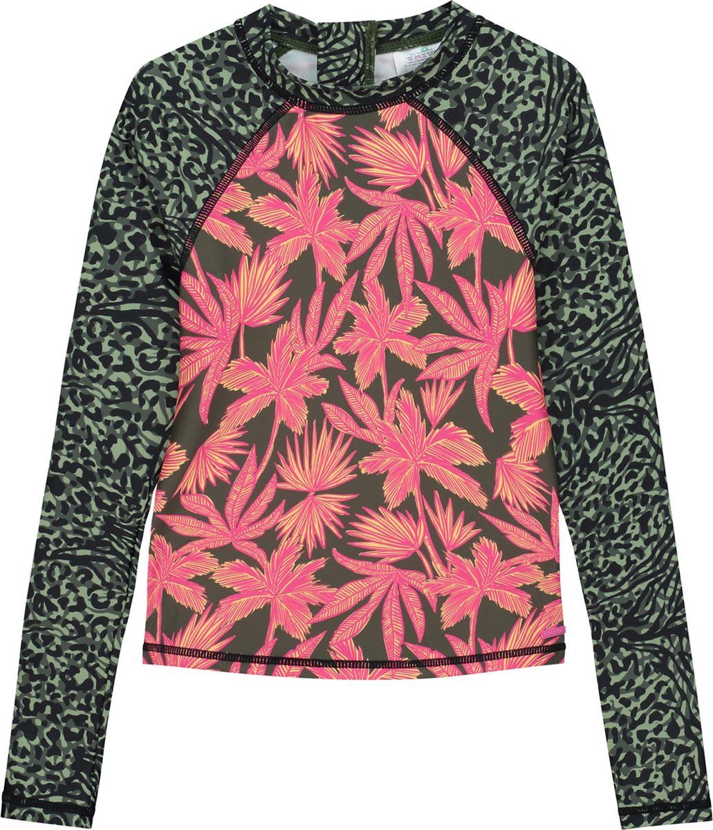 Shiwi Girls TESS rash tee leopard leaves Zwemshirt - forest green mix