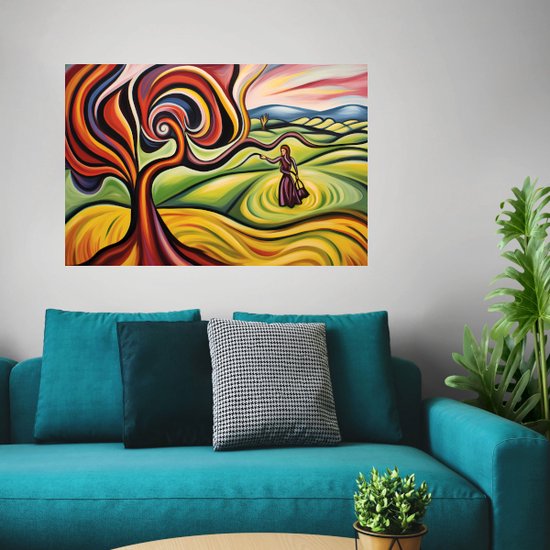 Décoration murale arbre abstrait - Peintures d'arbres - Peinture sur toile Nature - Décoration murale chambre d'enfant - Peinture sur toile - Oeuvre 90x60 cm