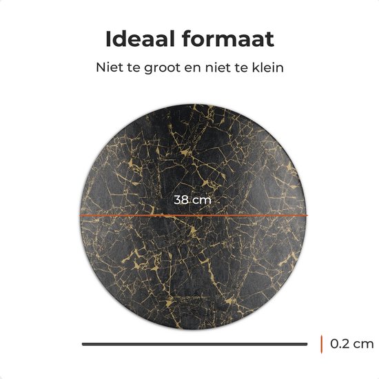 Castagnola Napperons aspect cuir - Napperons ronds - Set de table antidérapant en simili cuir - Sous-couche hydrofuge - Dessous de verre - 6 pièces - Diamètre 38 cm - Zwart/ Or