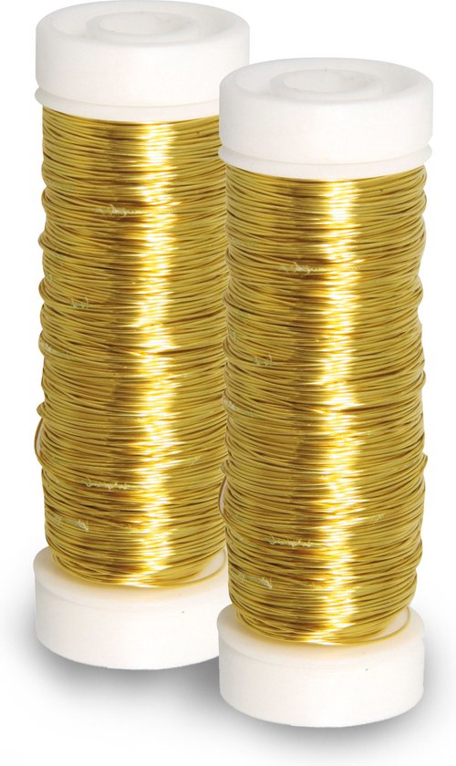 Rayher Sieraden maken draad - 2x - goud - 0.3 mm dik - 50 meter snoer - haakdraad - bindmaterialen - rijgkoord