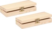 Glorex hobby kistje met sluiting en deksel - 2x - hout - 17 x 7 x 3 cm - Sieraden/spulletjes/pennenbak - Opberg kistjes