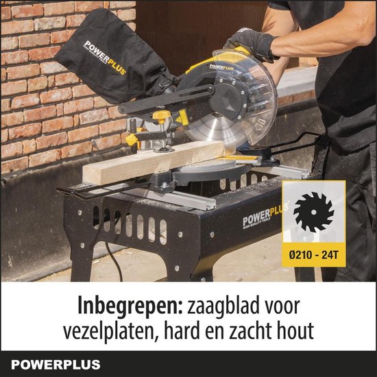 Powerplus elektrische verstekzaag POWX075700 - 1500W zaagmachine, Ø210mm - rechte & versteksneden - laser - met 1 acc.