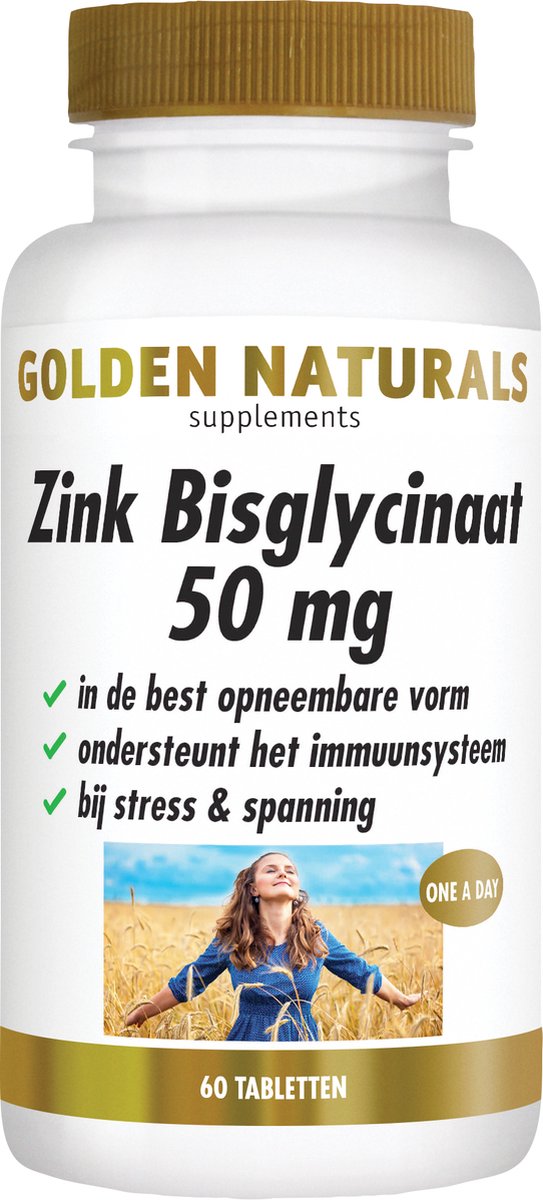 Goedkoopste Golden Naturals Zink Bisglycinaat 50mg (60 veganistische tabletten