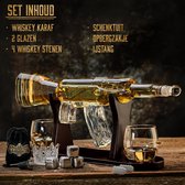 whisky lux Whisky Karaf Set – 1000 ml – AK-47 – Whiskey Decanter - Geschenk voor Mannen -4 Whiskey Stenen - Schenktuit - 2 Whisky Glazen