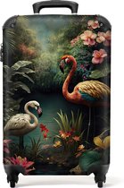 Valise NoBoringSuitcases.com® - Valise de voyage à roulettes - Flamingo - Fleurs - Plantes - Jungle - Vogels - Valise bagage à main - Valise photo - Convient en 55x40x20 cm et 55x35x25 cm - Trolley sur roulettes