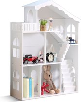 Keebies Maison de poupée/bibliothèque en bois 2 en 1 - Meuble de rangement pour Enfants - 116x83x30 cm - Maisonnette - Wit