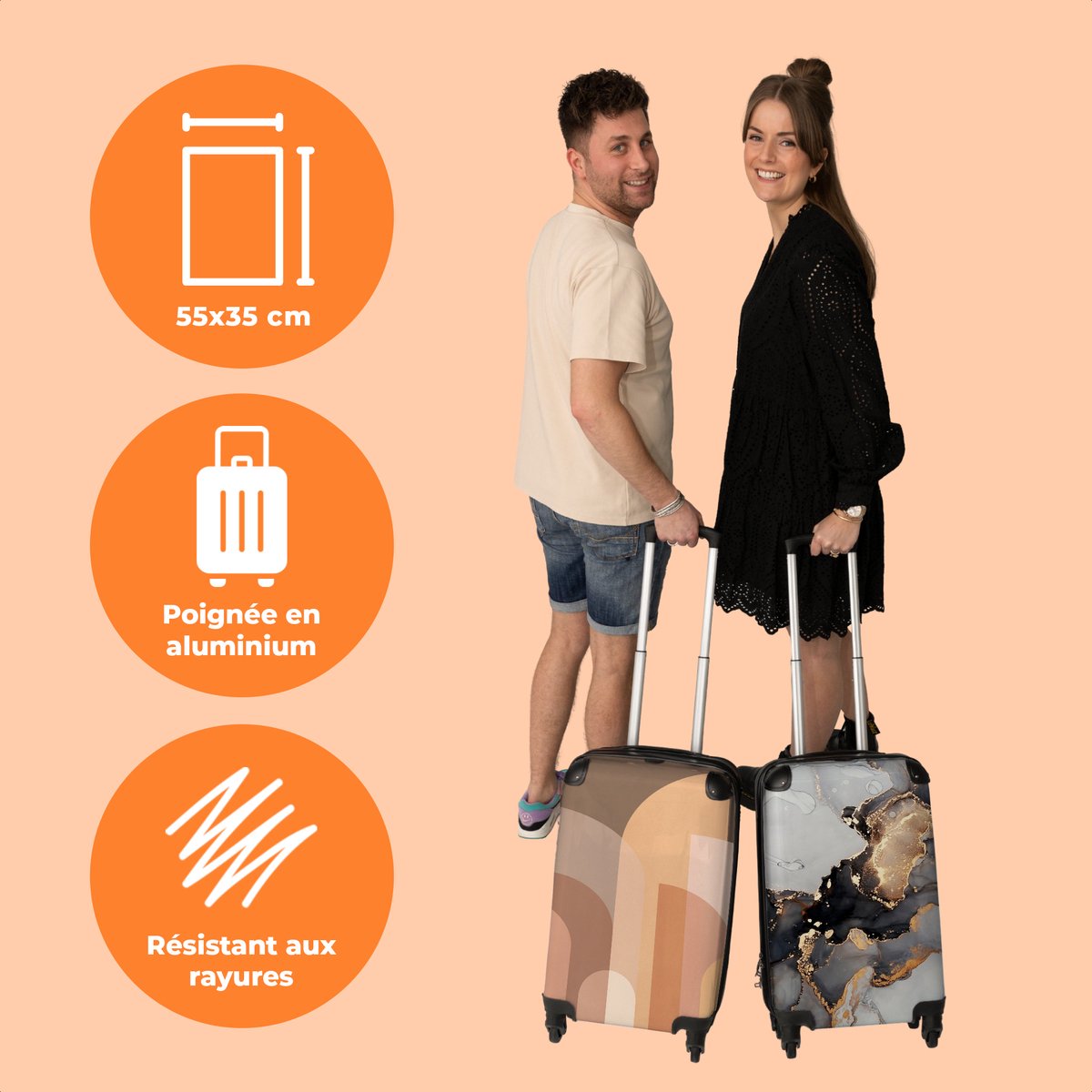 NoBoringSuitcases.com - Oranje koffer dames - Origineel cadeau voor vrouwen - Past binnen 55x40x20 cm / 55x35x25 cm - Trolley handbagage - Cabin size reisbagage - Valiezen met wieltjes volwassenen - Harde reiskoffer op wielen - Rolkoffer lichtgewicht – foto 6