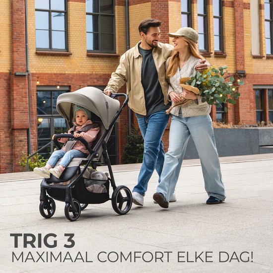 Kinderkraft TRIG 3 - Grote Wandelwagen tot 25 kg - Verstelbare Rugleuning en Voetensteun - CLICK & FOLD Systeem - 360° Draaiende Wielen - Waterdichte Kap met Ventilatie - Comfortabele Zitting - Lichtgewicht 8,9 kg - Beige van Kinderkraft — afbeelding 2