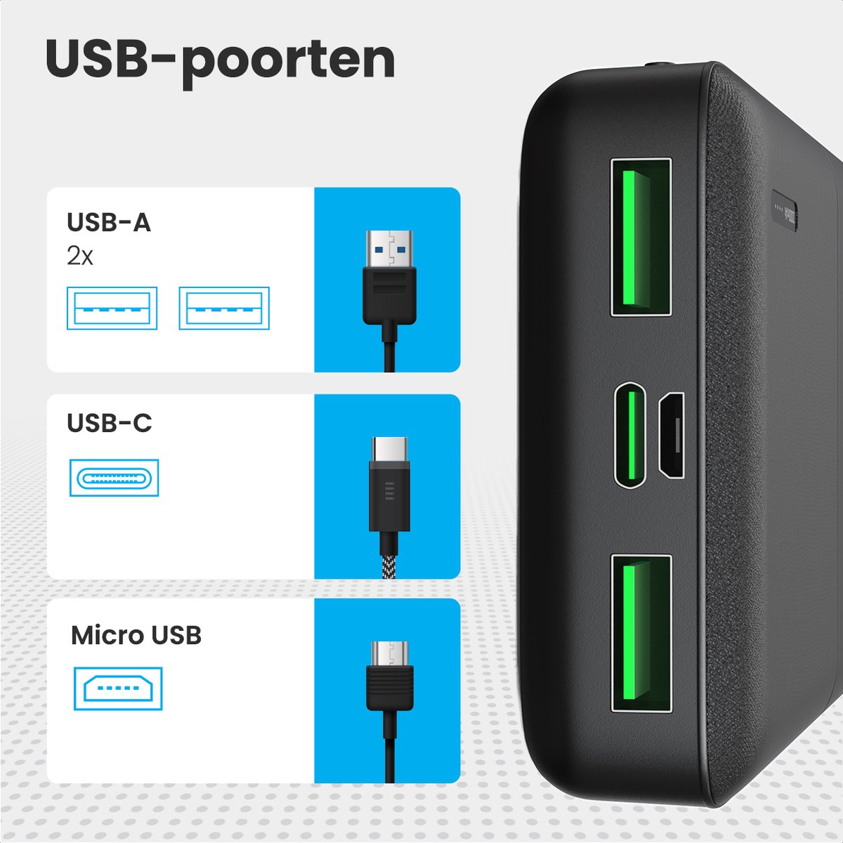 Auronic Powerbank 20.000 mAh Zwart met 4 Oplaadpoorten - afbeelding 3