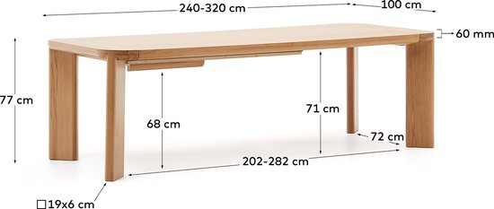 Kave Home - Uitschuifbare tafel Jondal van FSC 100% massief eikenhout en -fineer 240 (320) x 100 cm