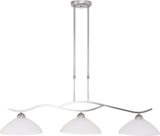 Eettafellamp Capri | 2 lichts | staal / wit | glas / metaal | in hoogte verstelbaar tot 125 cm | 112 cm breed | Ø 30 cm | eetkamer / eettafel lamp | modern / sfeervol design