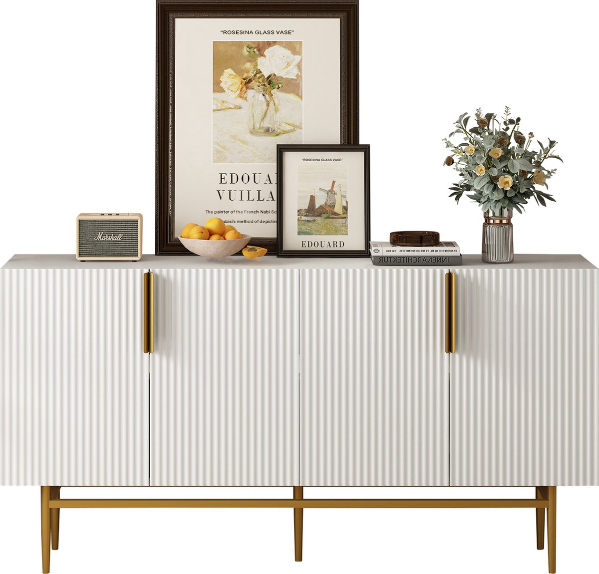 Sweiko Commode met 2 deuren en 2 laden, rotan deurcommode met laden, dressoir, highboard, ladekast, hout, multifunctionele kast voor hal, slaapkamer, woonkamer, eetkamer