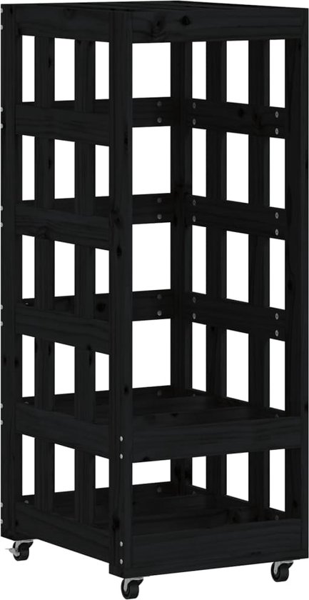 vidaXL-Houtblokhouder-met-wielen-40x49x110-cm-massief-grenenhout-zwart