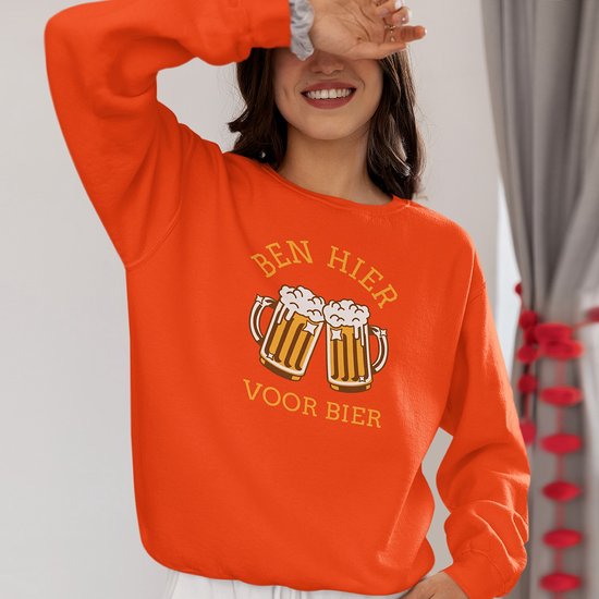 Oranje EK WK & Koningsdag Trui Ben Hier Voor Bier - MAAT 3XL - Oranje Feestkleding - Uniseks pasvorm voor dames & heren