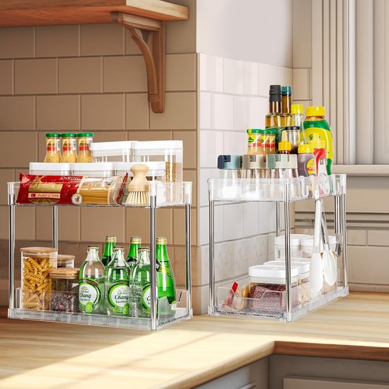 Keukenkast-organizer, 2 etages, onderkastrek, opbergorganizer, laderek, onder de