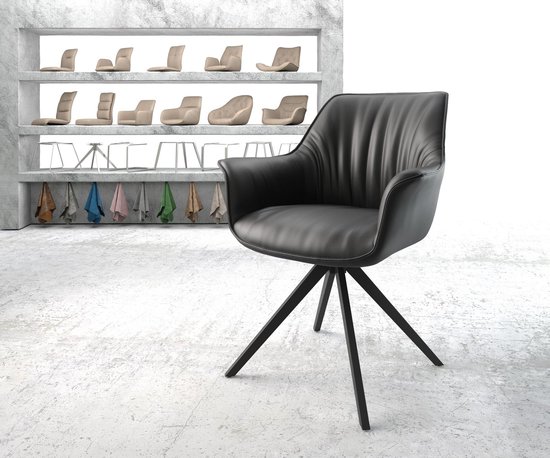 Chaise pivotante Keila- Flex avec accoudoir cadre croisé angulaire noir cuir véritable noir