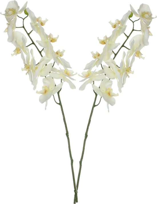Mica Decorations Kunstbloem Orchidee tak - 2x - wit - 71 cm - Kunst zijdebloemen
