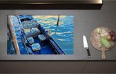 Inductieplaat Beschermer - Blauwe Gondel met Gouden Details op de Wateren van Venetië - 85x51 cm - 2 mm Dik - Inductie Beschermer - Bescherming Inductiekookplaat - Kookplaat Beschermer van Zwart Vinyl