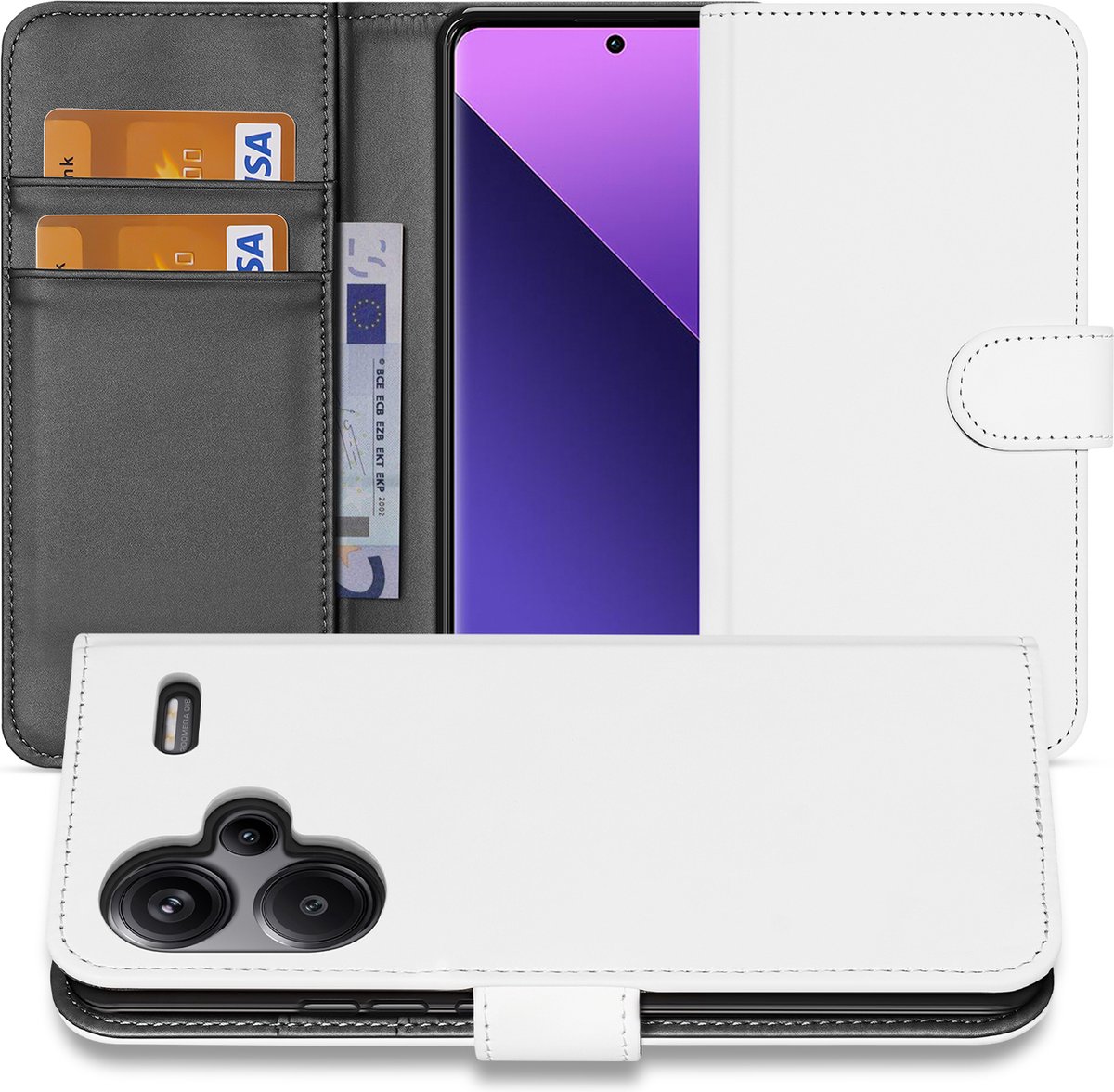 Book Case Telefoonhoesje Xiaomi Redmi Note 13 Pro Plus Wit met Pasjeshouder