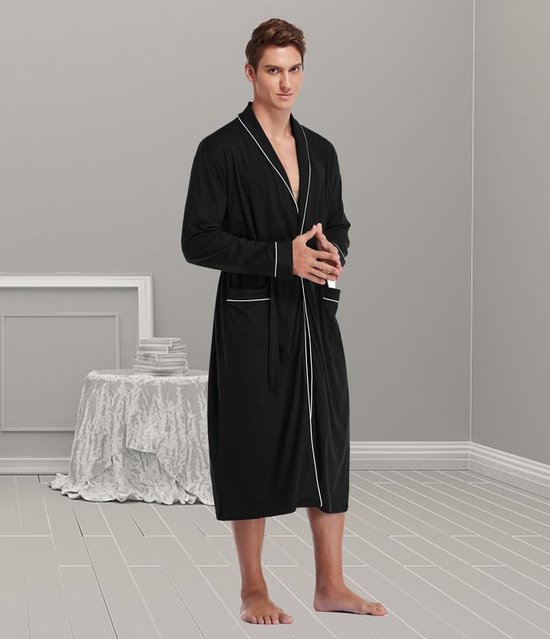 Revise RE-506 ochtendjas voor heren, 100% katoen, licht en dun, elegant, 4XL Revise RE-506 ochtendjas voor heren, 100% katoen, licht en dun, elegant, 4XL