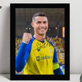Autographe encadré de Cristiano Ronaldo – 15 x 10 cm dans un cadre Zwart Classique – Signature imprimée – Manchester United – Juventus – Real Madrid – Chèvre du football – Voetbal – Portugal – Al Nassr