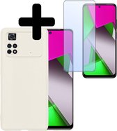 Hoesje Geschikt voor Poco M4 Pro 4G Hoesje Siliconen Case Met Screenprotector - Hoes Geschikt voor Xiaomi Poco M4 Pro 4G Hoes Siliconen - Wit