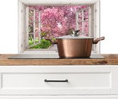 Spatscherm keuken 60x40 cm - Kookplaat achterwand Japans - Sakura - Bloesem - Boom - Bloesem takken - Doorkijk - Muurbeschermer - Spatwand fornuis - Hoogwaardig aluminium