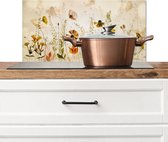 Spatscherm keuken 60x30 cm - Kookplaat achterwand Illustratie - Planten - Insecten - Beige - Muurbeschermer - Spatwand fornuis - Hoogwaardig aluminium