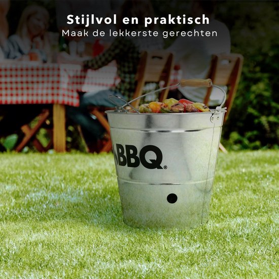 Cheqo® BBQ Emmer - Barbecue Emmer - Portable BBQ - Zink - Ø 19 cm - Met Handgreep - Houtskoolbarbecue van Cheqo — afbeelding 4